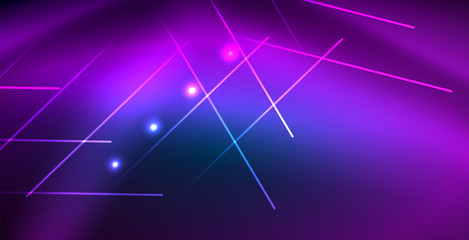 Neon glowing techno lines, blue hi-tech futuristic abstract background template with lights