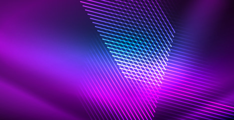 Neon glowing techno lines, blue hi-tech futuristic abstract background template with lights