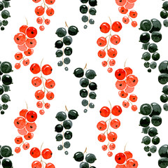 Seamless pattern of red and black currant on white background