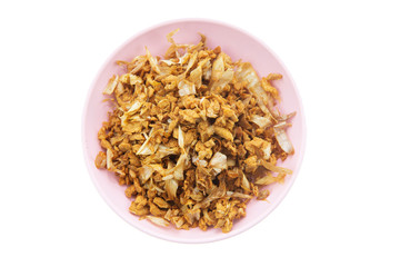Fried garlic isolated on white background.Clipping path.