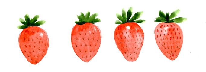 Set of watercolor strawberry on white background