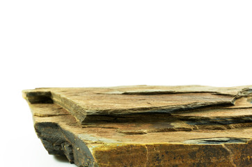 Stone front blurred board empty table on white background, for product display, Blank for mockup design.