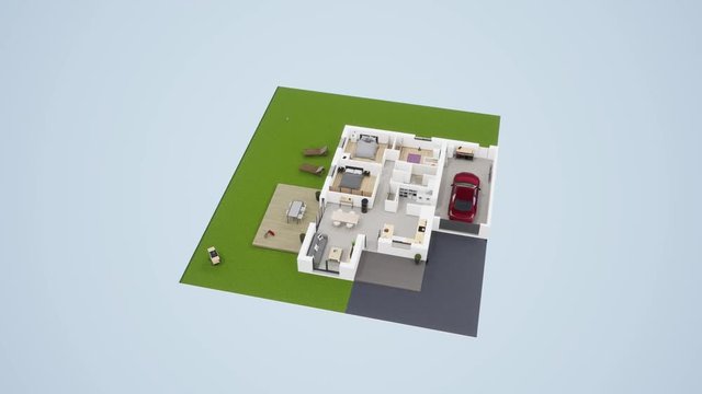 Plan 3d ouvert maison, vue &agrave;  360&deg;