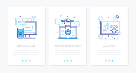 Business and technology - set of line design style vertical web banners