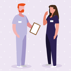 couple medicine workers with uniform characters