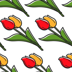 Netherlands symbol tulips seamless pattern spring flower