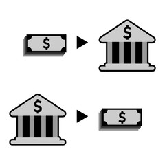 Deposit and withdraw money from bank symbol vector, simple and flat design, minimalist style, black and white color.