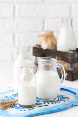 Milk in bottles of various shapes and sizes