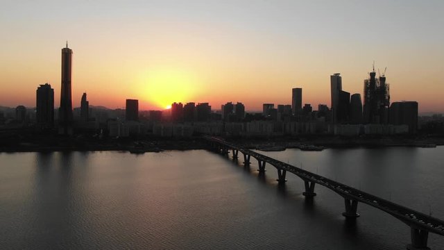 Aerial view of bridge and seoul city at han river in Seoul,South Korea.