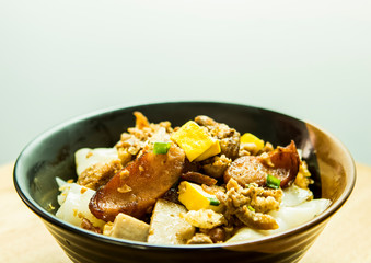 Chinese Steamed Rice Noodle Rolls in bowl, in studio Chiangmai Thailand