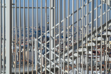 Panoramic view of Madrid behind the bars