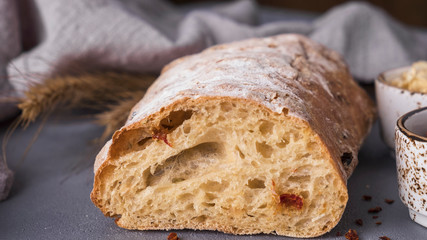 Ciabatta bread. Macro view