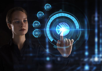 The concept of business, technology, the Internet and the network. A young entrepreneur working on a virtual screen of the future and sees the inscription: