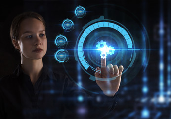 The concept of business, technology, the Internet and the network. A young entrepreneur working on a virtual screen of the future and sees the inscription:
