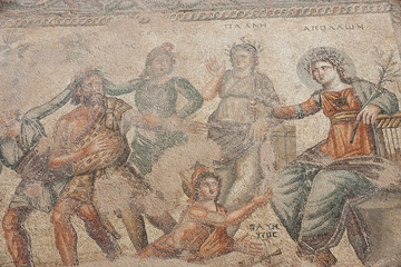 Mosaics at the temple of Apollo in Saranda Kolones castle ruins, Paphos, Cyprus