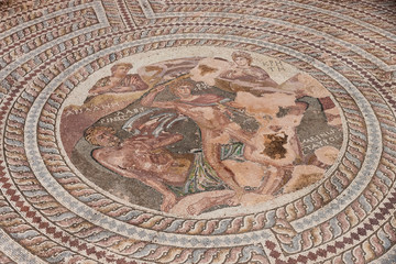 Mosaics at the temple of Apollo in Saranda Kolones castle ruins, Paphos, Cyprus