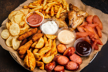 A huge set of snacks for beer.