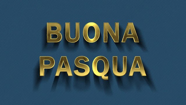 Animation of colored particles turn into blue background and inscription - Buona Pasqua, Happy Easter in italian language.