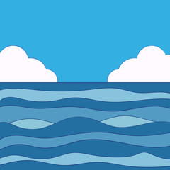 Seascape, landscape sea, ocean view. Vector illustration. Copy space. Vector illustration