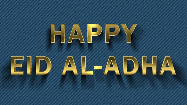 Animation of colored particles turn into blue background and inscription - Happy Eid al-Adha