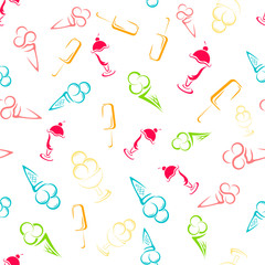 Ice cream seamless pattern. Cartoon Vector background.