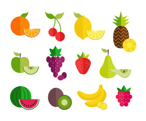 Fruit flat icons set. Colorful flat design for web banners, web sites, printed materials, infographics. Healthy lifestyle vector design elements.