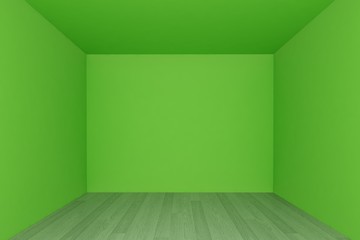 empty room ,green wall with wood floor ,3d interior