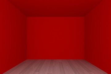 empty room ,red wall with wood floor ,3d interior