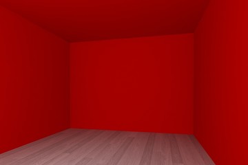 empty room ,red wall with wood floor ,3d interior