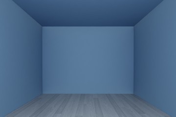 empty room ,blue wall with wood floor ,3d interior
