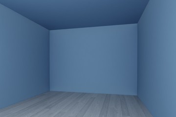 empty room ,blue wall with wood floor ,3d interior