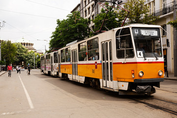 Naklejka na ściany i meble Tranvía en Sofía, Bulgaria