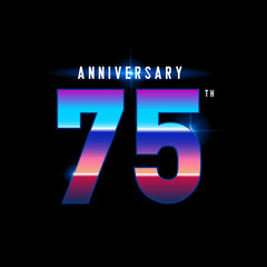 75 years anniversary celebration logotype. Colorful vintage anniversary celebration emblem design for company profile, booklet, leaflet, magazine, brochure, web, invitation or greeting card.