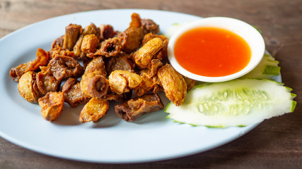 Soft gut Fried until crispy Along with the tomato sauce dip