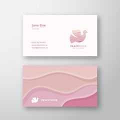 Pink Waves Peace Dove Abstract Vector Sign or Logo and Business Card Template. Premium Stationary Realistic Mock Up.