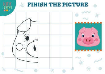 Copy picture vector illustration. Complete and coloring game for preschool and school kids