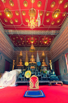 Monk's seat And the Buddha in the temple Wat Rat Pradit Sathan (Wat Pra Kho) Songkhla,  Thailand.