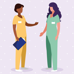 interracial female medicine workers with uniform characters