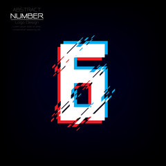 Modern number six template, abstract of character vector