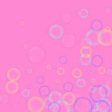 Soap bubbles fly. A poster with colored bubbles. Concept of cleanliness. Foam from soap. Beauty treatment.
