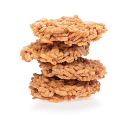 Thai Sweet Crispy Rice Cracker with Cane Sugar Drizzle on white background
