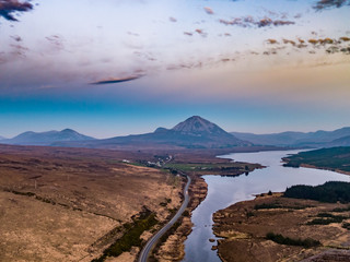 Sunset above mount errigal and Lough Nacung Lower , County Donegal - Ireland