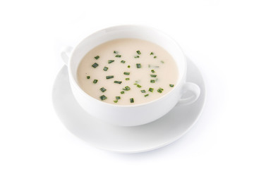 Traditional French vichyssoise soup isolated on white background