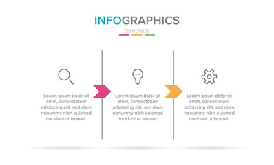 Vector infographic label template with icons. 3 options or steps. Research, idea and goal. Infographics for business concept. Can be used for info graphics, flow charts, presentations, web sites.
