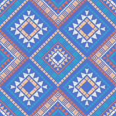 Ethnic boho seamless pattern. Embroidery on fabric. Patchwork texture. Weaving. Traditional ornament. Tribal pattern. Folk motif. Can be used for wallpaper, textile, invitation card, wrapping, web pag