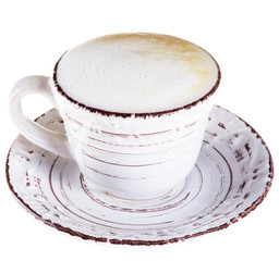 Coffee latte or cappuccino on a white background.