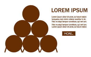 Brown silhouette. Stack of wooden alcohol barrel. Drink container. Barrel for beer or wine. Great for pub or restaurant menu, label, poster. Flat vector illustration on white background