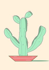 Green cactus in flowerpot 