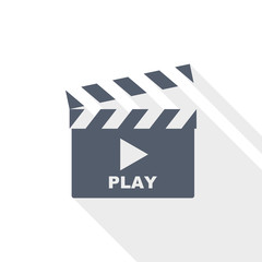 Movie clapper, play video icon, flat design vector illustration