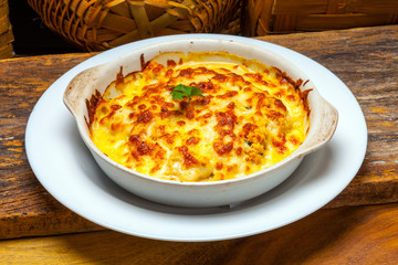 Traditional lasagna made with minced beef bolognese sauce